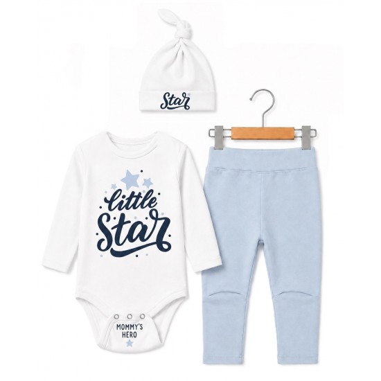 Бебешки комплект от 3 части Little star на Морисмо 68-74 см син цвят Бебешки комплекти