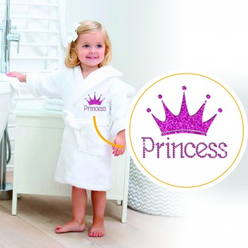 Детски халат с персонален печат име на Вашето дете и надпис Princess 1-12г. и S/M Детски халат с персонален печат име на Вашето дете и надпис Princess 1-12г. и S/M