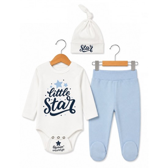 Бебешки комплект от 3 части Little star на Морисмо 56-62 см. светлосин цвят	 Комплекти за изписване