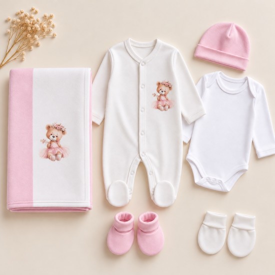 Комплект за изписване/подарък от 6 части „CUTE BEAR“ с гащеризонче - Комплекти за изписване