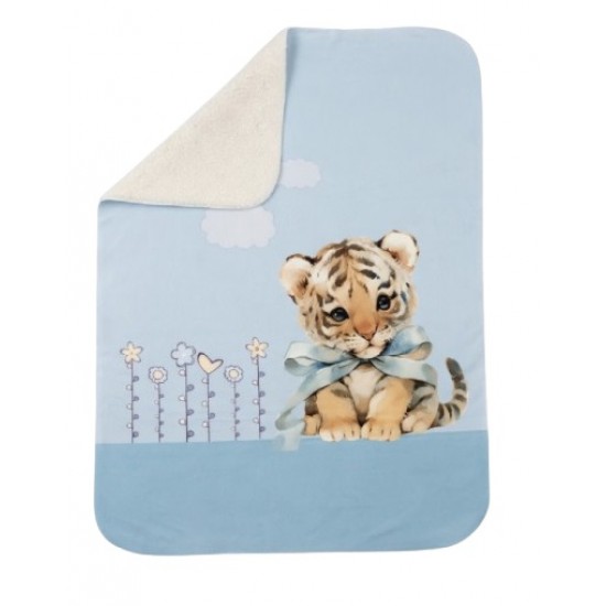 Персонализирано детско пухкаво одеяло - шерпа в син цвят SWEET TIGER за подарък или за Вашето дете!   - Пелени и завивки
